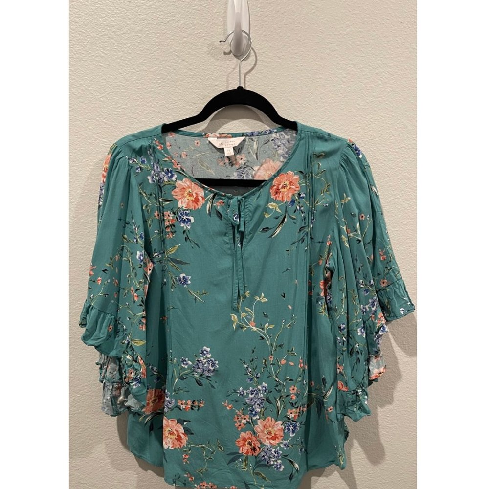 LC LAUREN CONRAD Green Floral Blouse